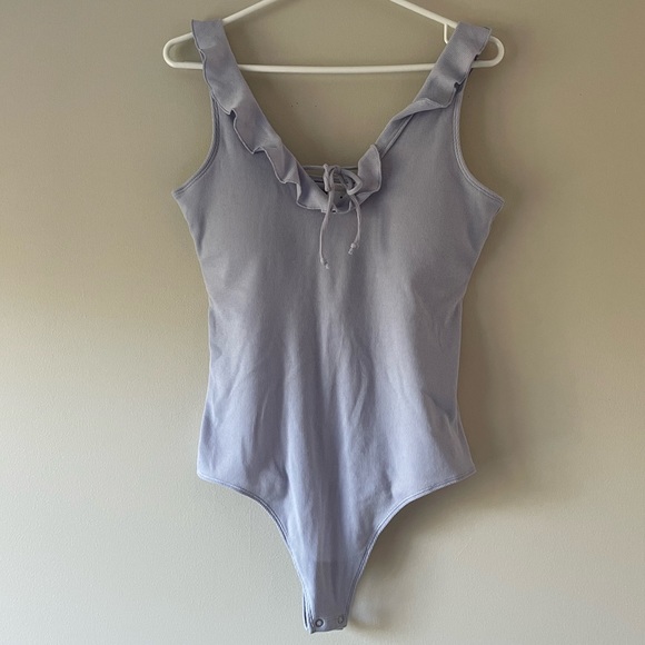 Hollister Gilly Hicks Ruffle Tie Front Cheeky Bodysuit, Light Blue - Picture 2 of 6